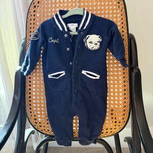 Baby Boy Varsity-Style Onesie – Navy Blue with Bulldog Patch